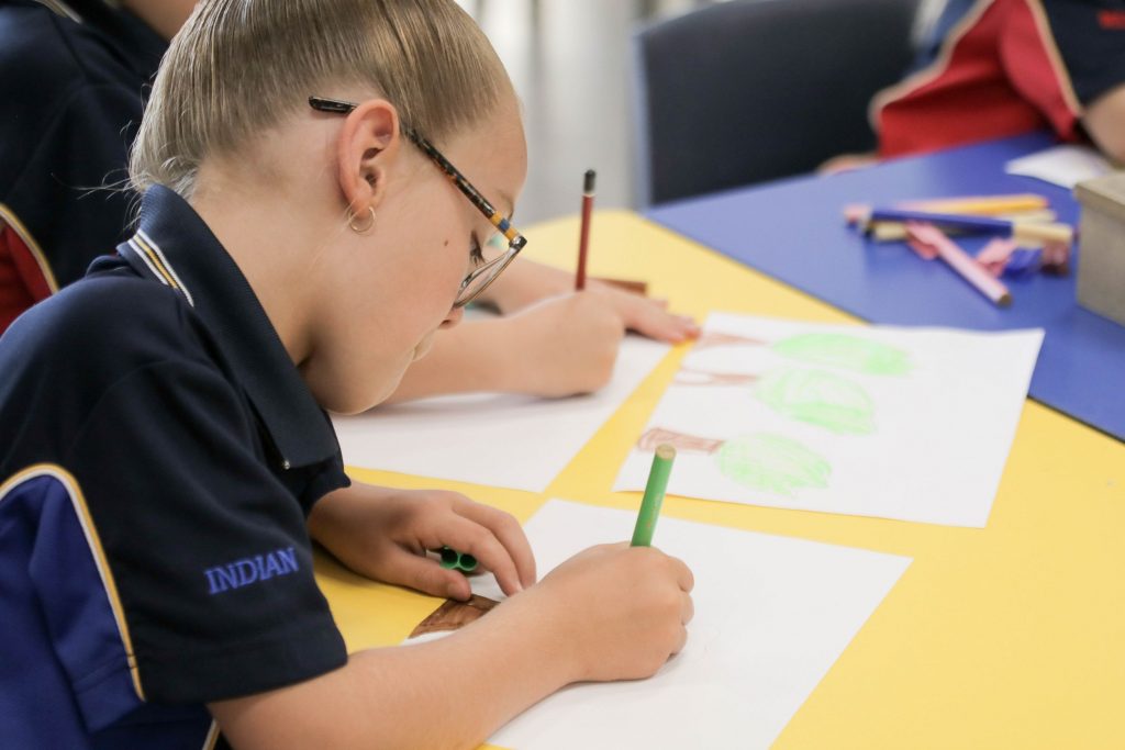 Student working in class